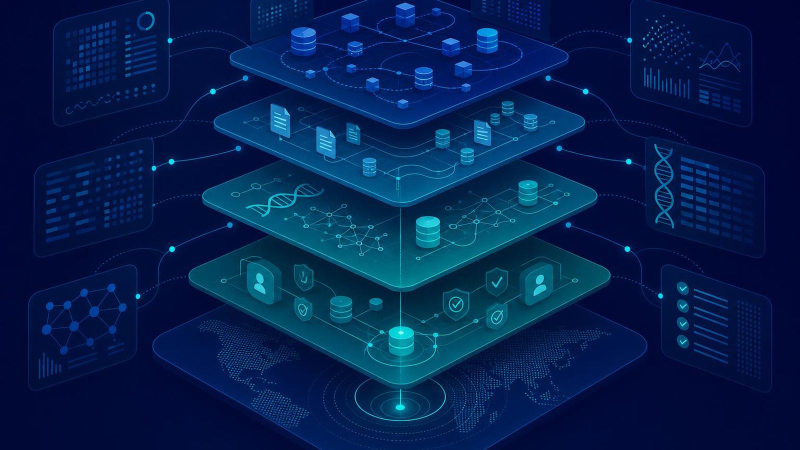 Diagrammatic biomedical data observatory with research nodes and consent flows