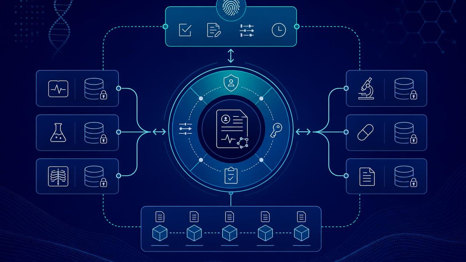 Record exchange schematic with off-chain storage and on-chain commitments